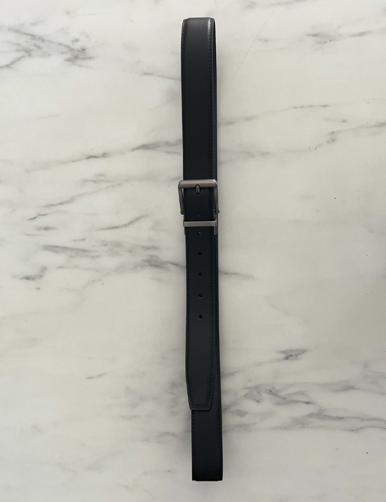 Ανδρική μαύρη μπλε ζώνη δερμάτινη διπλής όψεως 250445B φωτογραφία